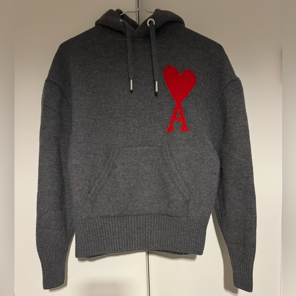 Ami Gray Hoodie with Red Heart